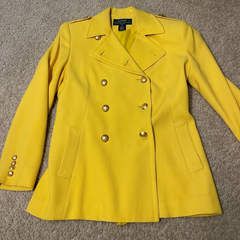 Lauren Ralph Lauren Women’s Yellow Wool Riding Blazer Jacket Sz 6P Made in USA